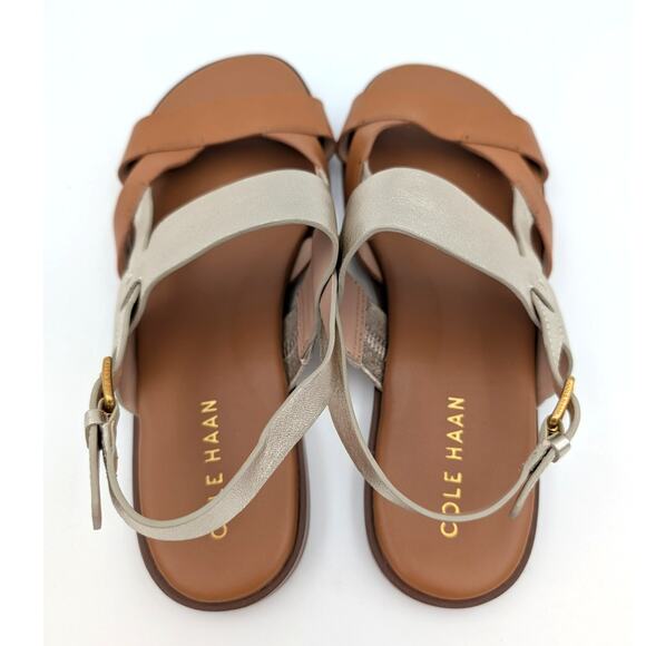 Cole Haan Fawn Women's Slingback Flat Sandal Strappy Tan/Gold Buckle Size 7.5B - Picture 5 of 11